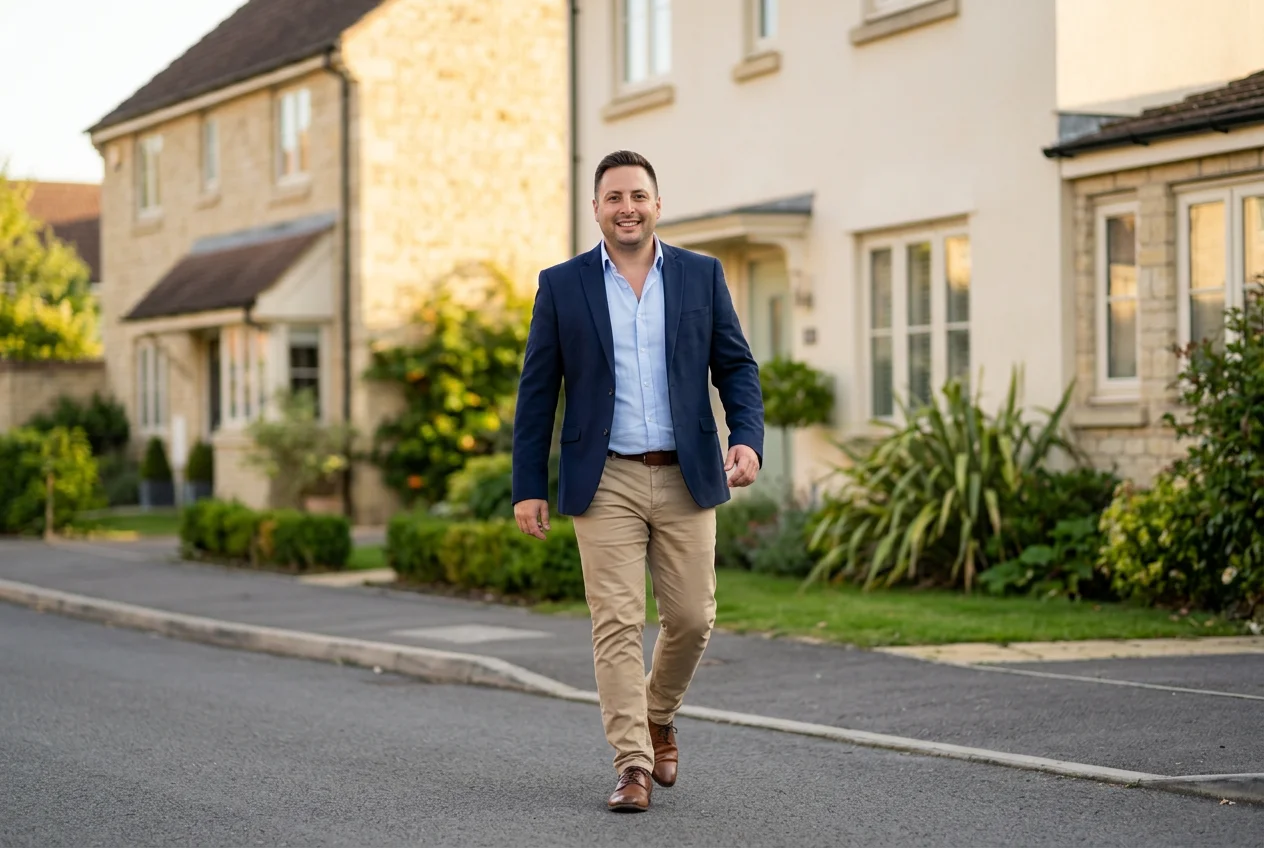 Estate agent walking through local neighbourhood - local knowledge