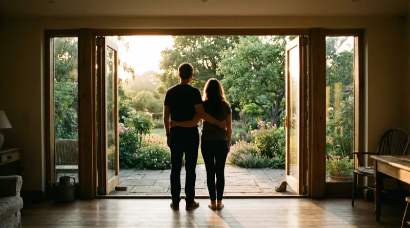 Couple looking at their property together - considering selling their home