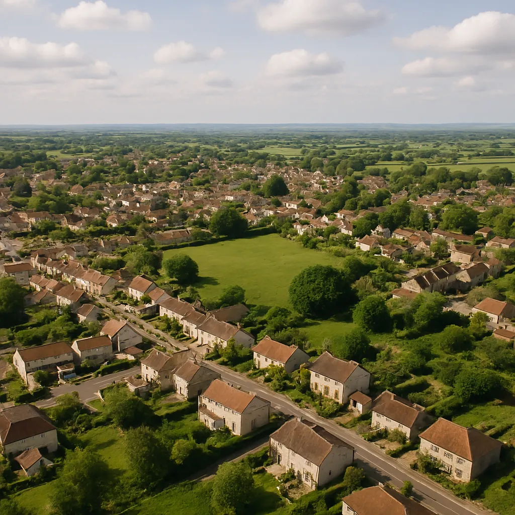 Aerial view of Frampton Cotterell village and surrounding countryside