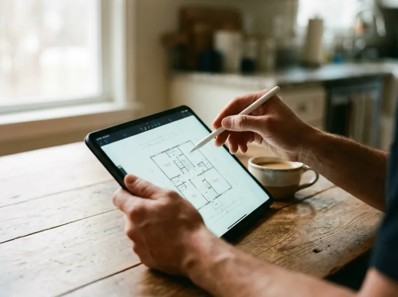 Digital floor plan on tablet - professional property marketing